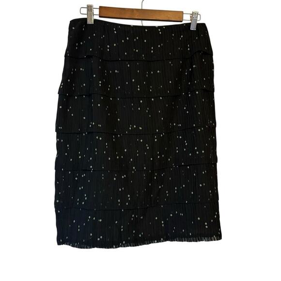 Kay Unger New York Women’s Black Pleated Tiered Skirt Polka Dot Size 10 - Picture 1 of 8